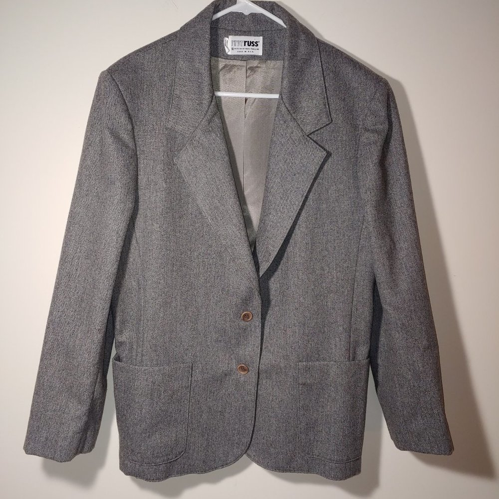 Vintage RRRRUSS  Gray Blazer Jacket USA Made  USA Size 14